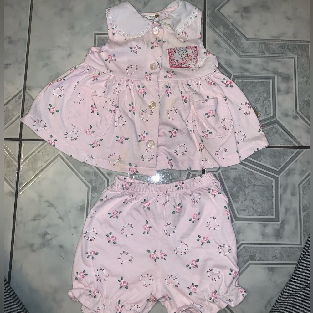 Vintage  Babygirl Pink Roses 2 Piece Set